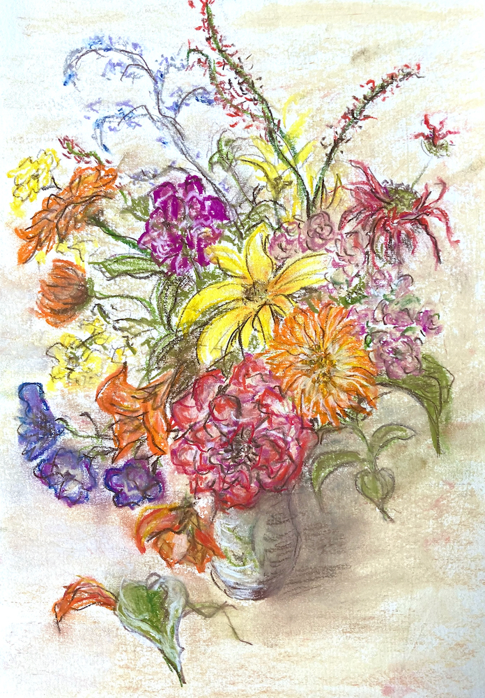 Bunch of flowers, pastel on pastelpaper, 20x30 cm, 2015