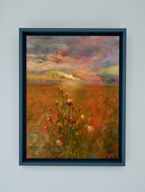 Landscape with flowers, oil on board, 30x40 cm 2022