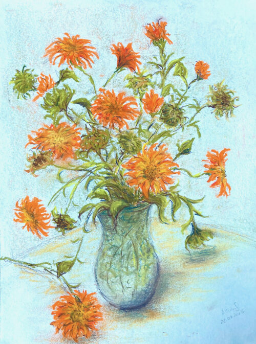 Marigolds, pastel on paper, 20x30 cm 2015