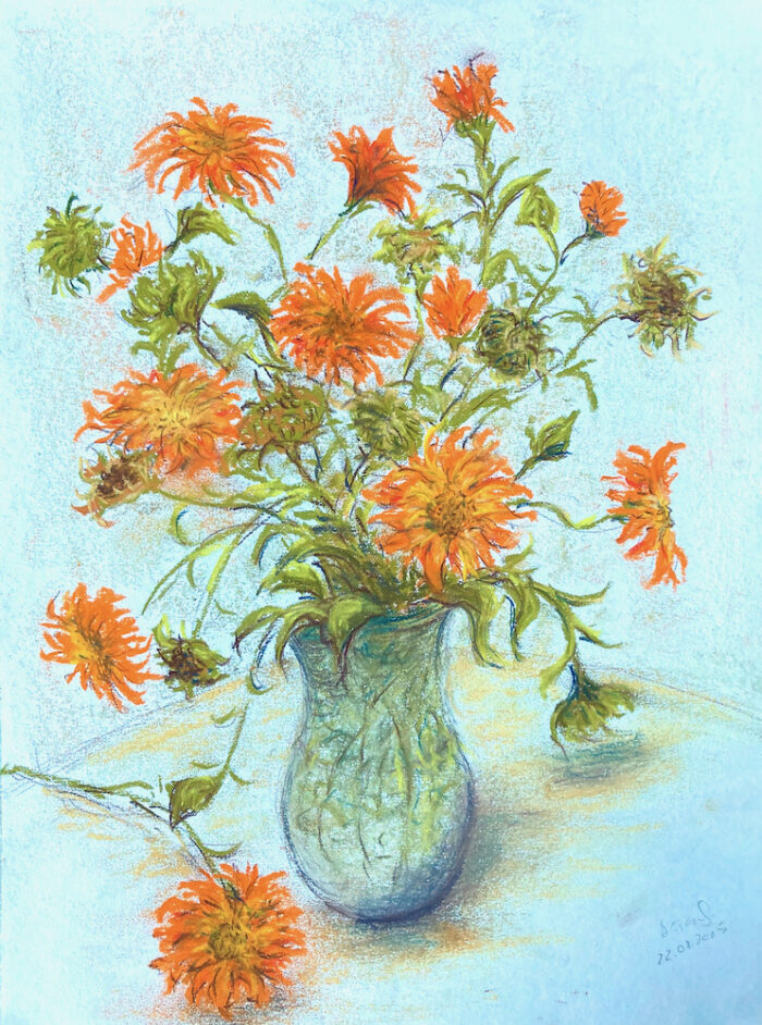 Marigolds, pastel on paper, 20x30 cm 2015