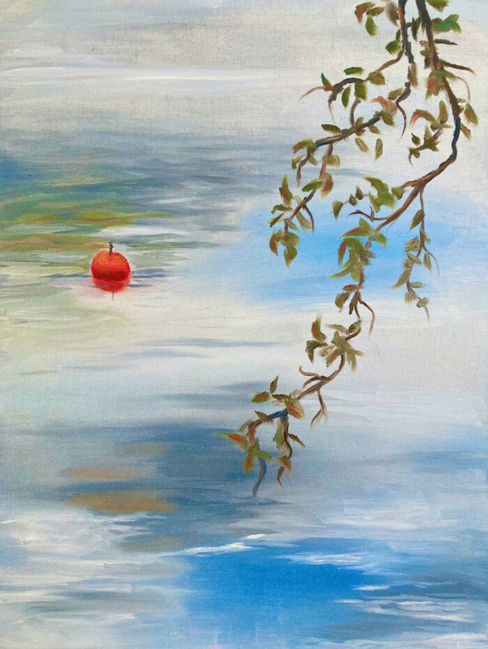 Miesweg at the Lake Traunsee, oil on gessoed card, 30x40 cm, 2021