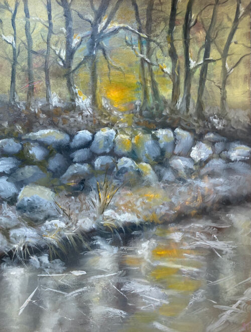 My pond in the winter, oil on board, 30x40 cm, 2022