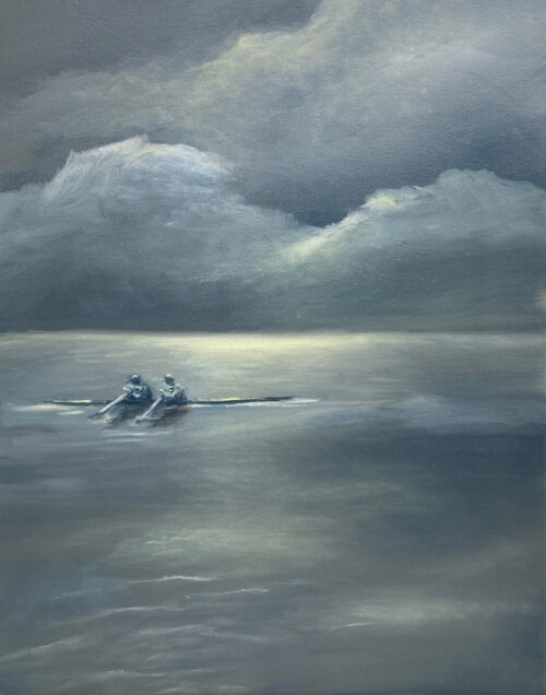 Oarsmen on the Traunsee Lake, oil on canvas, 40x50 cm, 2021