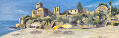 On the beach of Tamarit in Spain, (2) oil on canvas, 40x60 cm, 2022
