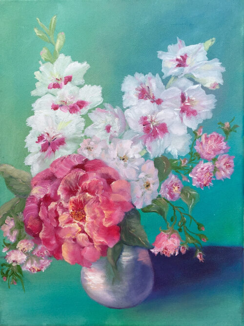 Roses and Gladiolus, oil on canvas, 30x40 cm, 2020