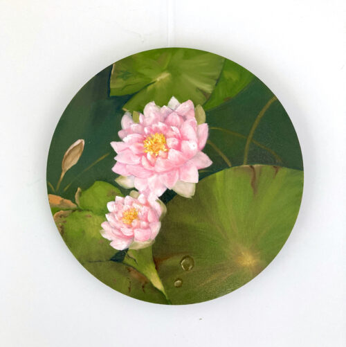 Waterlilies (2), oil on canvas, 40 cm round, 2021