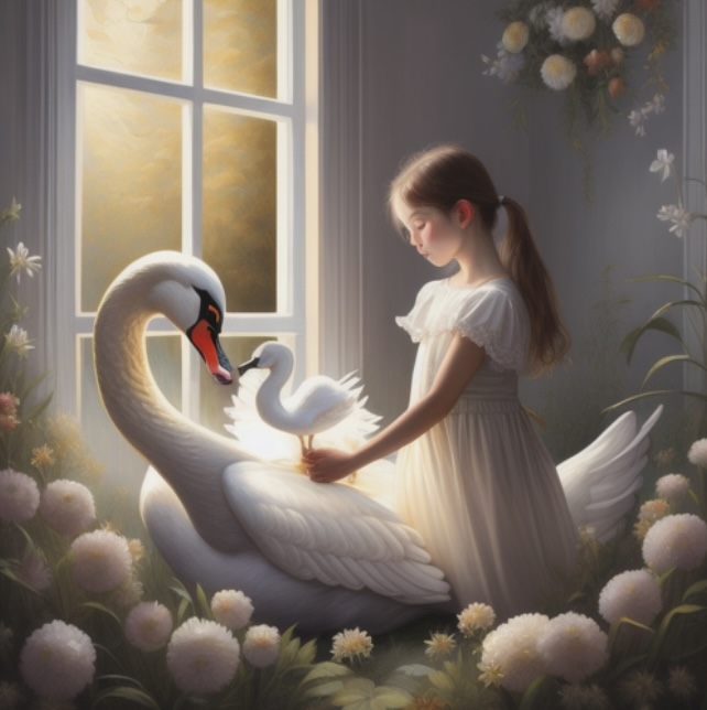The Girl with the Swan – My first AI image