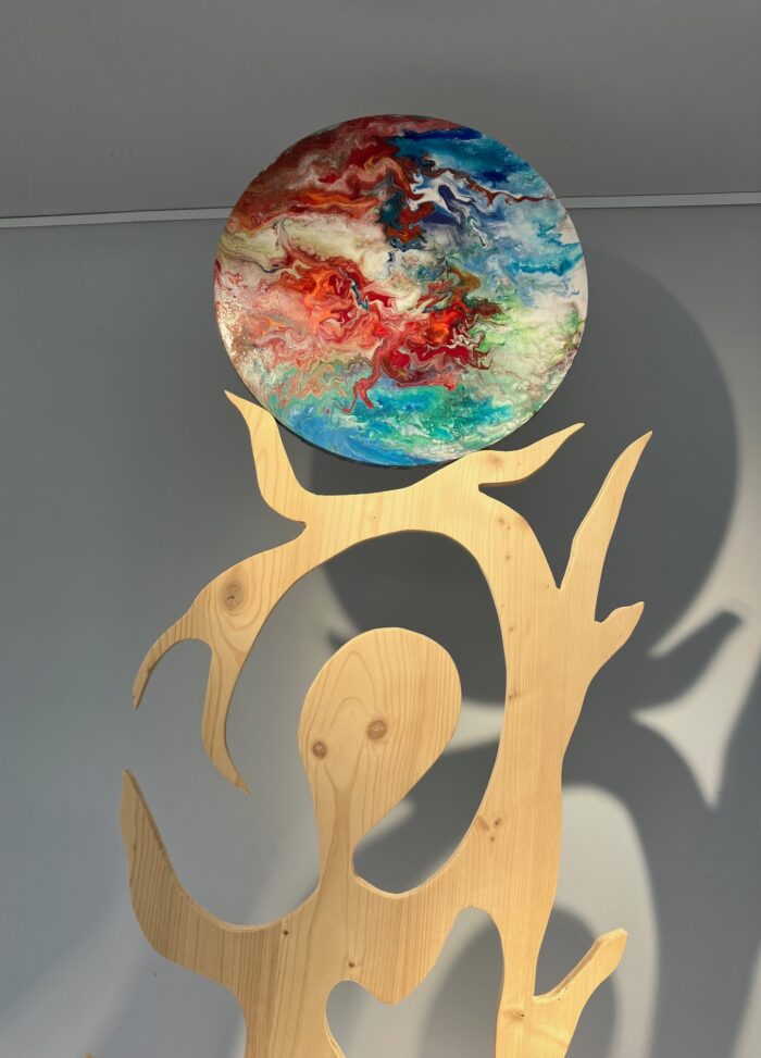 Aqua Vitae - Mother Earth, (Detail 1), wood, acryl on canvas, stones, 80x44x240 cm, 2023,jpg