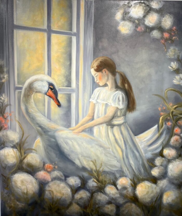 The Girl with the Swan, oil on canvas, 85x95 cm, 2023